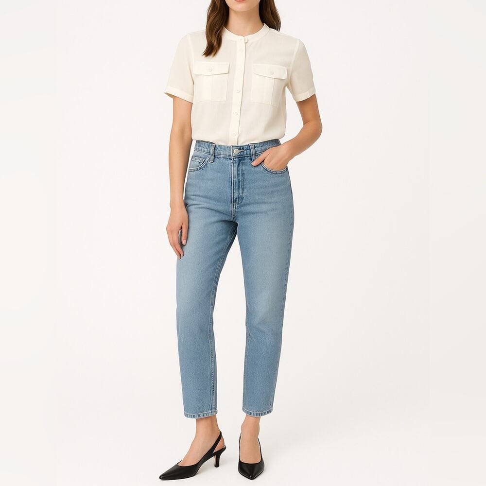 VINTAGE COUNTERPARTS 90s Short Sleeve Button Down Blouse | Size 10 | Minimalist